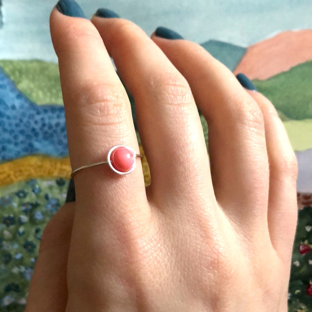 Adjustable handmade coral pink ring